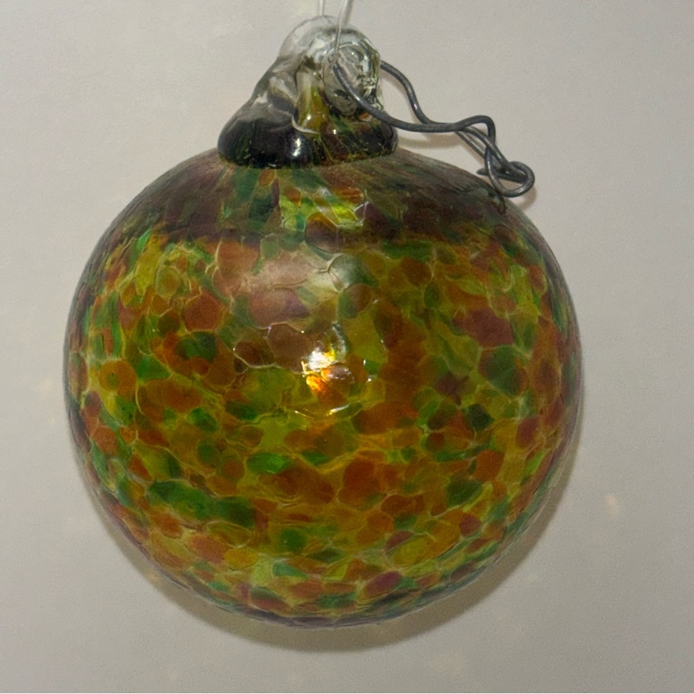 Kitras art glass handblown Calico ball Christmas ornament, discontinued